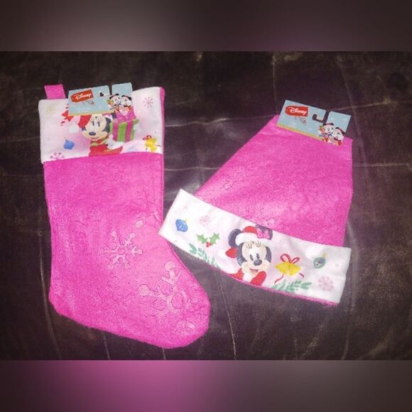 🎁 Minnie Mouse Felt Christmas Stocking and Matching Santa Hat Set - Picture 1 of 3